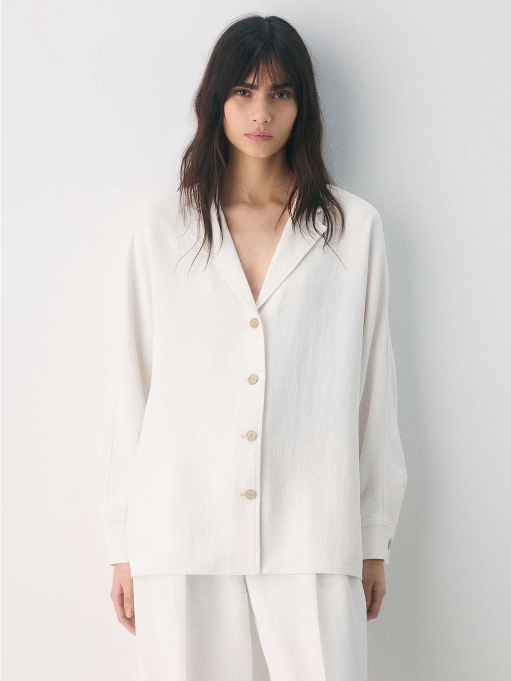 WILFRED Freeform Cream Crepette Oversized Button-Front Shirt Blazer Jacket